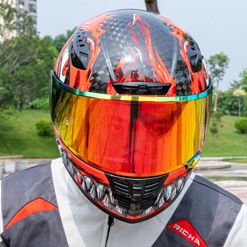 coros头盔 意大利vcoros碳纤维头盔摩托车男女士夏季防晒双镜片机车