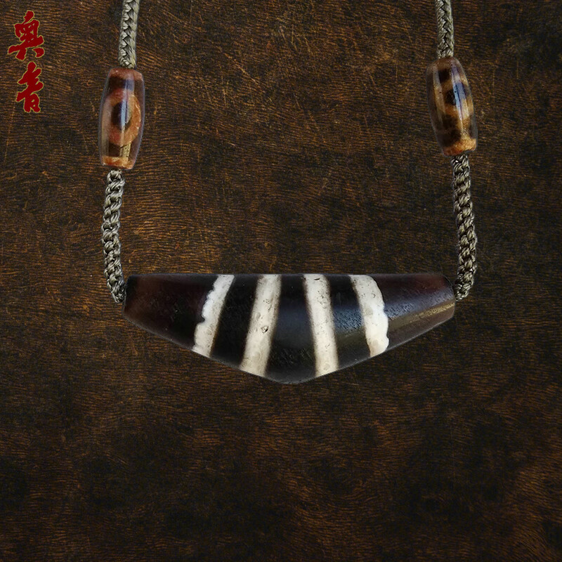 奥音s藏传玛瑙真品三色线珠牛角老天珠高级中国风简约项链