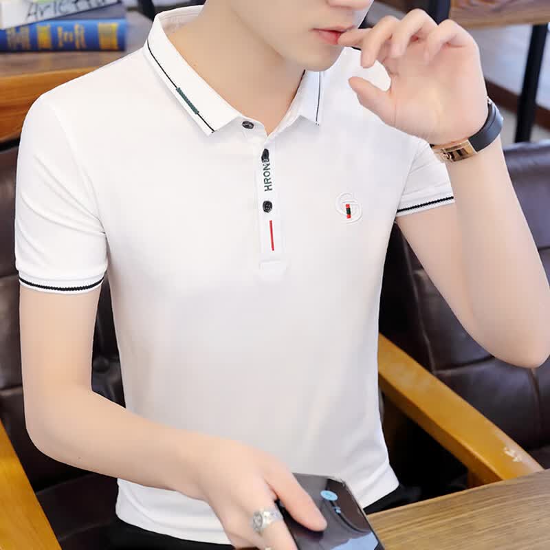 衫男士短袖t恤潮牌2021夏季新款刺绣宽松翻领半袖体恤衫 a663白色 m