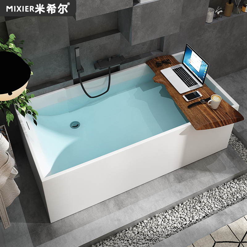 米希尔人造石浴缸家用独立日式小户型网红方形双人情侣酒店浴池泡泡 哑光白空缸 1.3M