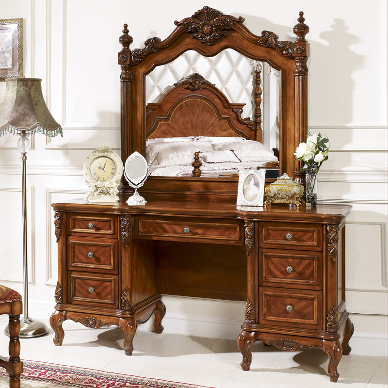 欧伦美梳妆台实木 美式梳妆桌化妆台欧式复古卧室妆台妆镜妆凳组合