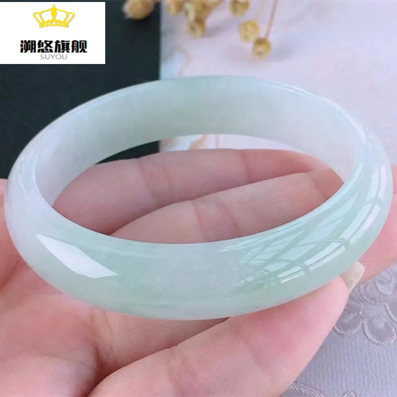 【旗舰臻品】翡翠玉手镯缅甸冰糯种浅绿飘花玉石手镯女款贵妃玉镯子的