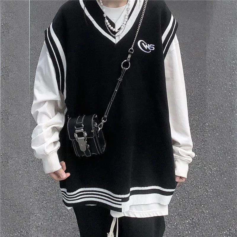 百搭外穿短款毛线马夹外套女春秋新款针织马甲背心坎肩 黑色单件马甲