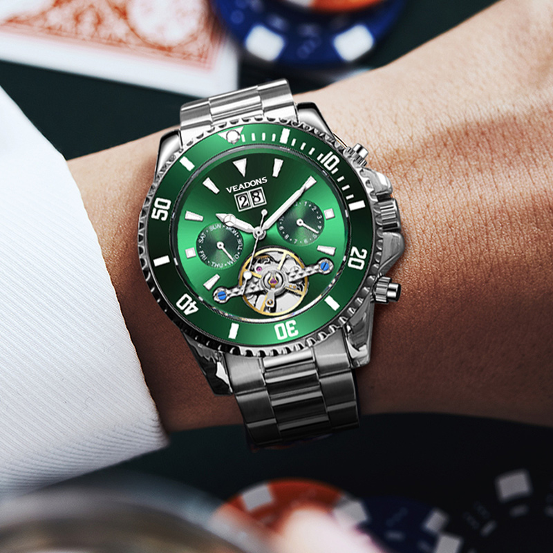 威顿(veadons)全自动机械表手表男士商务镂空多功能夜光防水腕表 3068