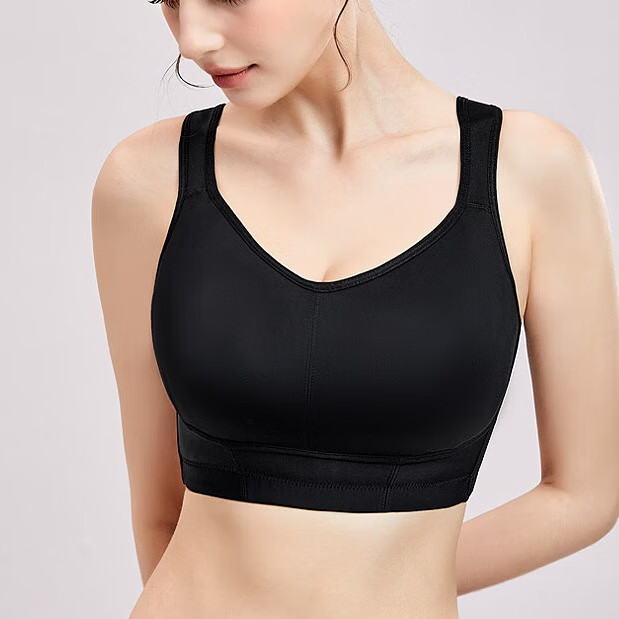 千奈美運(yùn)動(dòng)內(nèi)衣女全罩杯防震薄款無痕大胸顯小文胸收副乳防下垂 經(jīng)典黑 85D