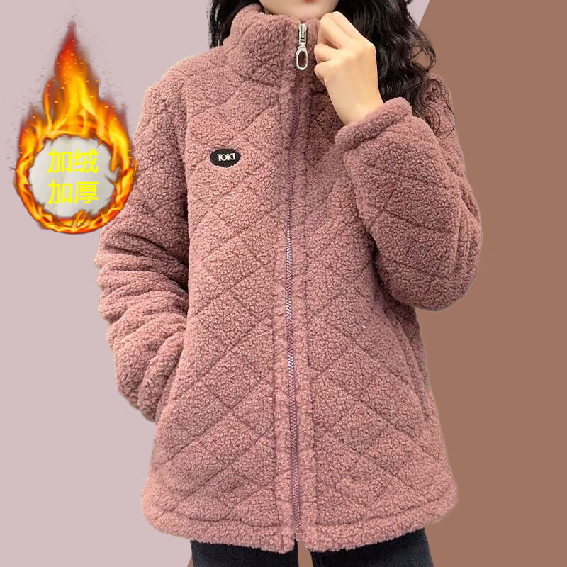 知特40岁女人穿的冬天外套中老年女装冬季仿羊羔毛加绒加厚棉衣新款妈