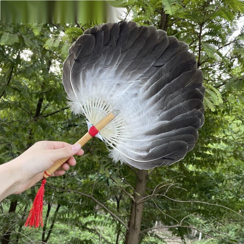 希盼羽毛扇诸葛亮孔明扇 三层鹅毛扇子 适合老人的礼物实 黑色圆顶黑