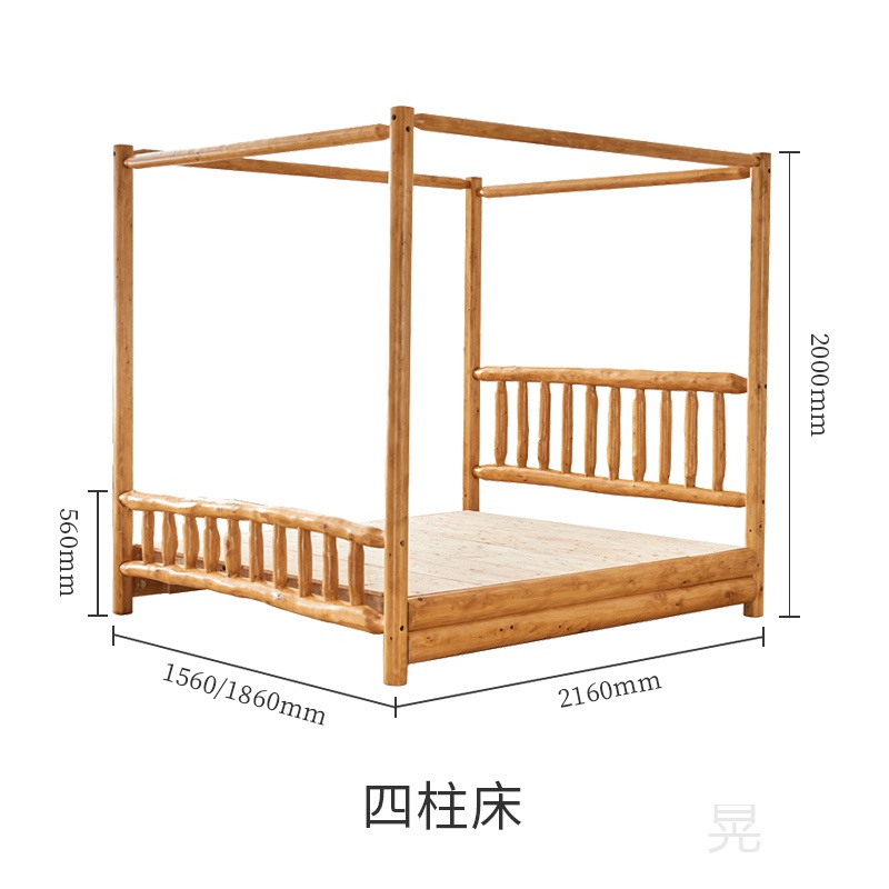 床民宿架子床创意东南亚主卧双人床 四柱床 1500mm*2000mm  框架结构