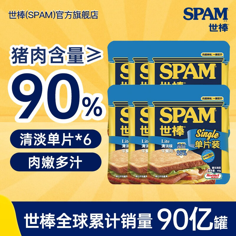 世棒（SPAM）单片午餐肉60g火腿罐头手抓饼火锅烧烤食材涮肉烤肉早餐食材搭档 减盐清淡60g*6属于什么档次？