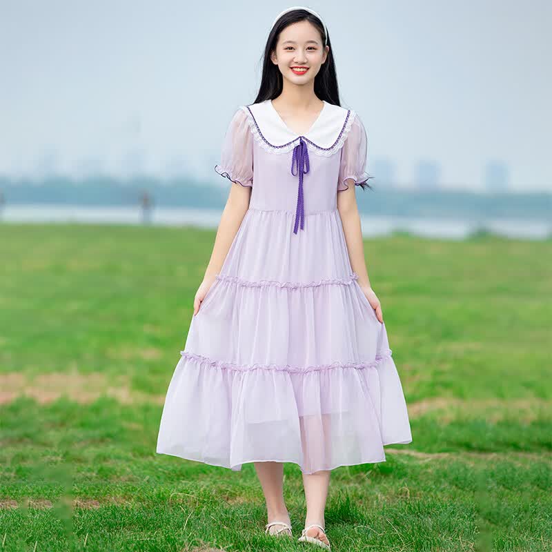 方糖姑娘青春少女连衣裙初中学生夏季新款高中女生夏装女大童15岁甜美