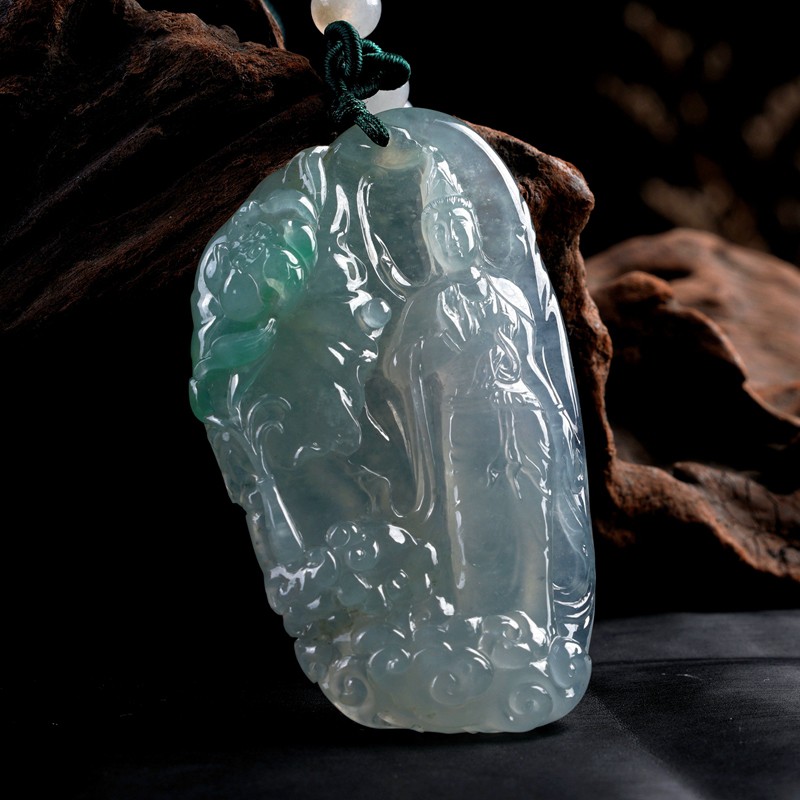 艺品匪萃云卷荷舒冰种起胶晴底随形莲花观音 大势至翡翠挂件91596