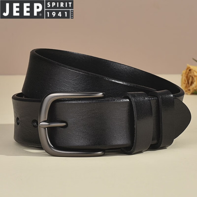 JEEP SPIRIT轻奢防过敏纯牛皮皮带软真皮裤腰带男士针扣简约休闲复古男青年商 1077:卡其色(带宽3.5CM) 100cm