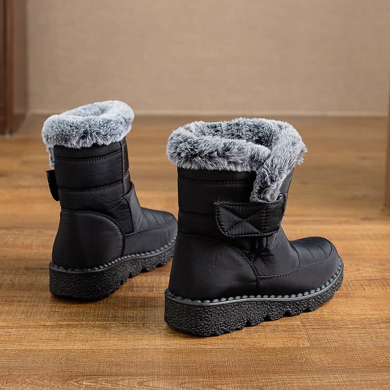 棉鞋女冬雪地靴女款加绒加厚保暖棉鞋大码平底防水棉靴 黑色 36