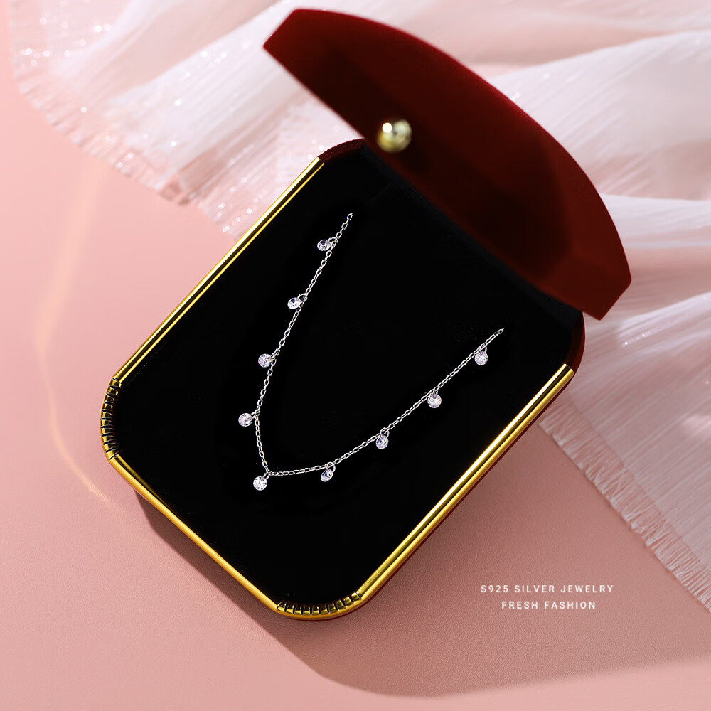 s925银满天星锆石水滴项链女时尚轻奢简约冷淡风锁骨链秋冬饰品 银色