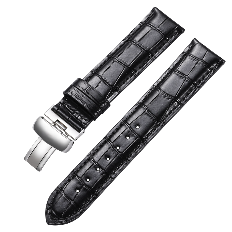 适用于1853天梭表带男士手表带代用力洛克俊雅海星卡森T006/T41/T063 黑色表带丨银色扣 19mm