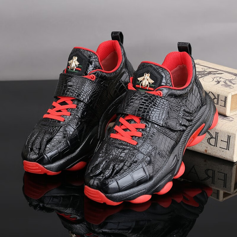 鹰当家泰国暹罗鳄鱼皮皮鞋男真皮男士运动鞋休闲鞋鳄鱼爪潮男高档春秋