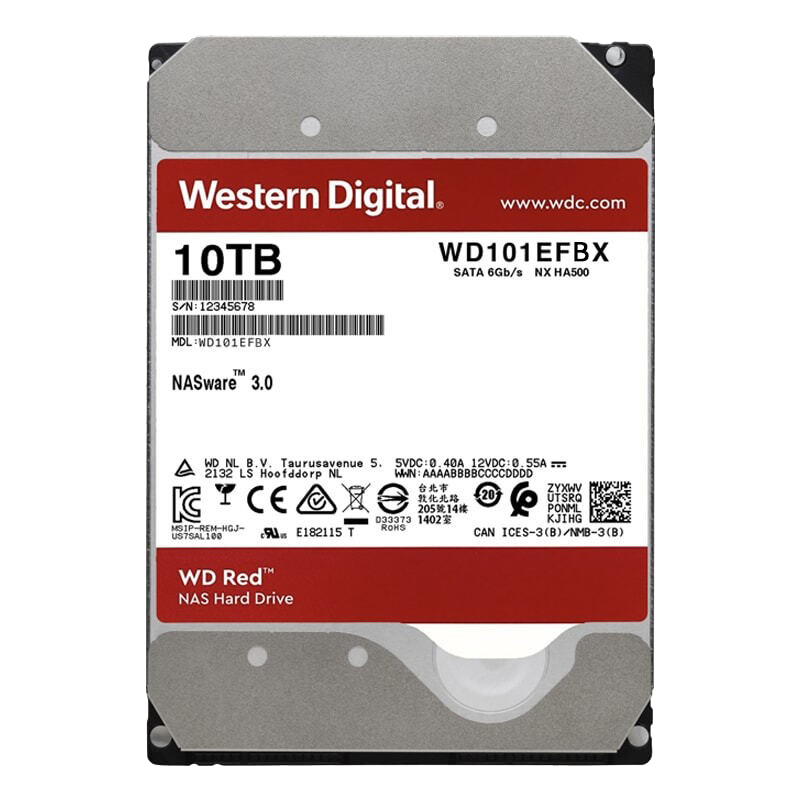 Western Digital 西部数据 红盘系列 3.5英寸NAS硬盘 10TB (PMR、7200rpm、256MB) WD101EFBX