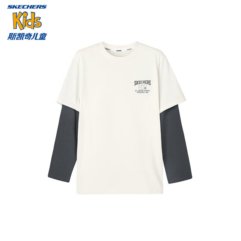 Skechers斯凯奇男女童针织圆领上衣春秋季儿童假两件长袖T恤P124K023