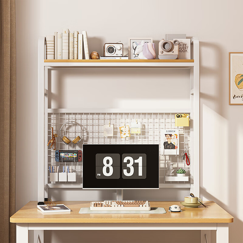 富禾桌面书架简约桌上置物架办公储物架饰物架电脑桌一体书架子 【单层】橡木色55cm