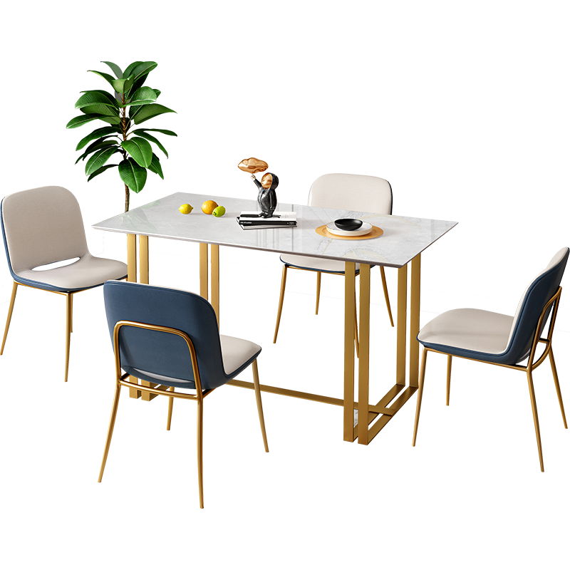 天坛家具 餐桌椅 北欧轻奢风餐厅桌子椅子网红餐桌餐椅小户型饭桌钢木桌 餐桌+餐椅*4