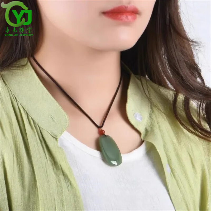 永杰原创和田玉平安牌男女吊坠湖水绿晴水料无事牌挂件玉牌带证书
