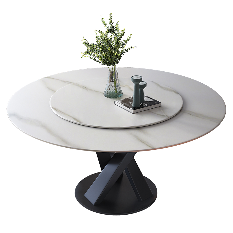 风之意 岩板餐桌椅组合现代简约家用轻奢小户型带转盘圆形吃饭桌子餐厅家具NH-806 雪山白(亮光) 1.2米单桌