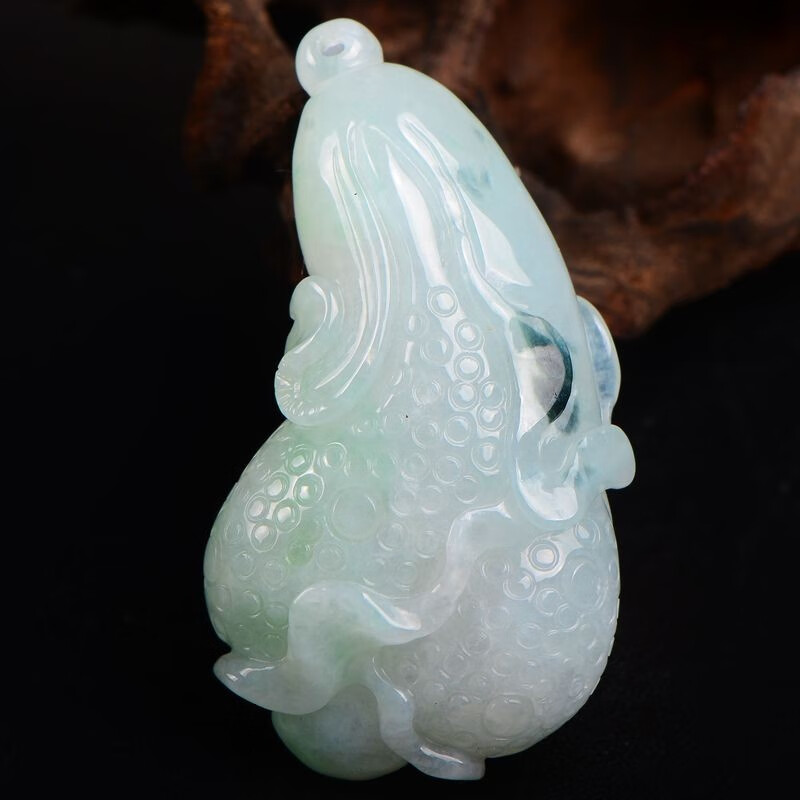 珑翠福缅甸翡翠a货玉白菜吊坠立体冰糯浅绿飘花翡翠百财玉石玉器玉坠