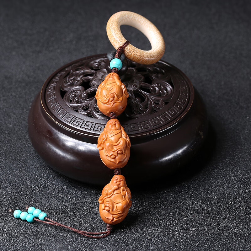 橄榄核三不小和尚单籽手机吊坠挂件手把件钥匙扣男女文玩核雕配饰 三