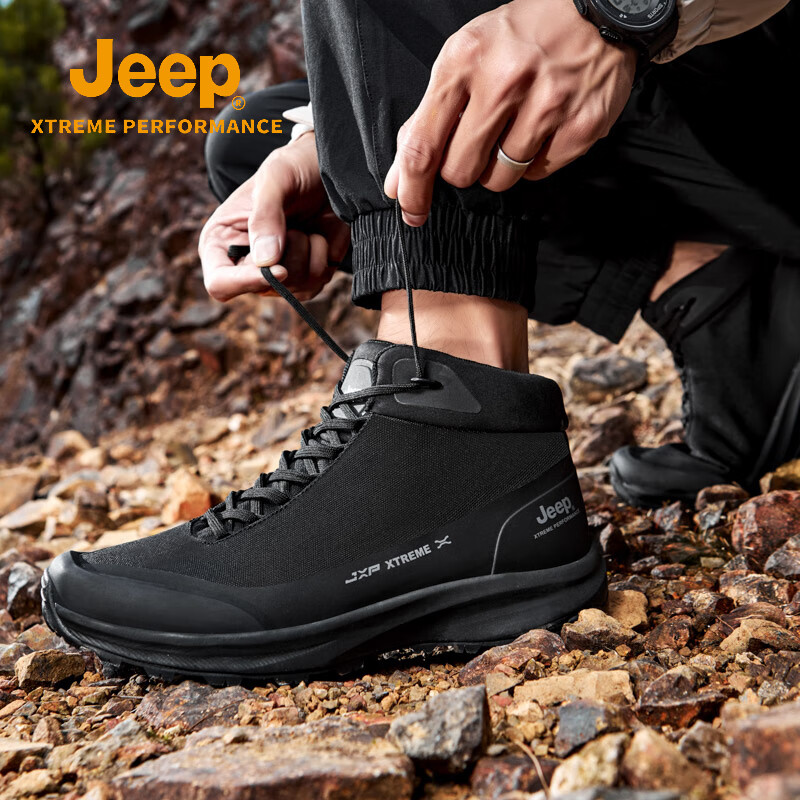 JEEP黑武士老爹鞋男秋冬新款防滑防水徒步登山鞋户外透气休闲运动鞋 经典黑 39