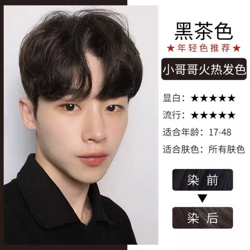 染发剂自己在家染潮流显白男士染发膏 黑茶色 工具