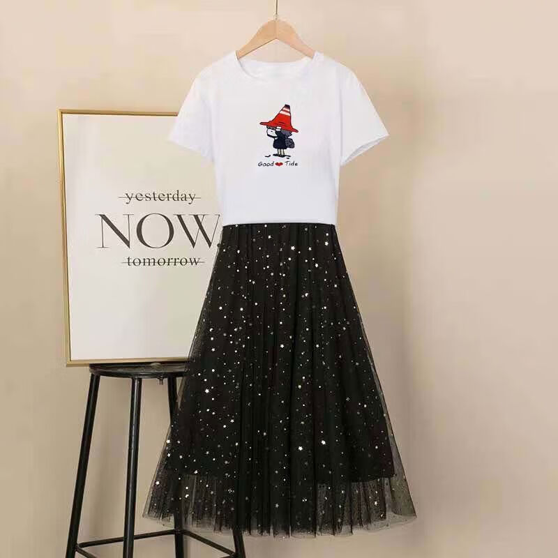 邦菲尔单/套装T恤 网纱半身纱裙套装两件套仙女裙2024新款中长款半身裙 单件T恤 2XL 135-155斤