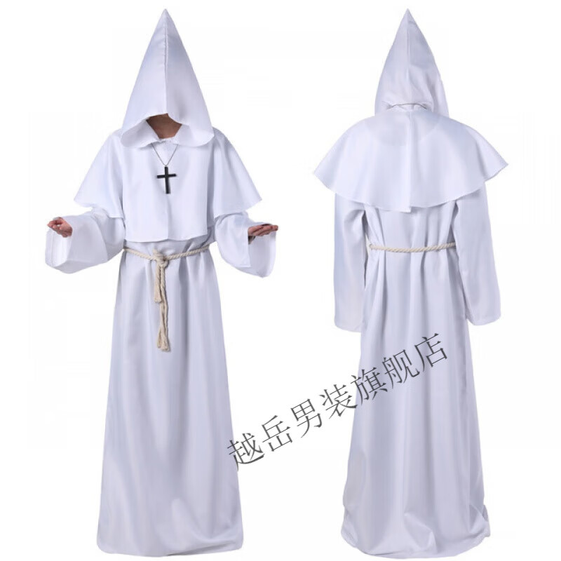 越岳欧洲中世纪服装礼服万圣节cos牧师教父神父男衣斗篷连帽套装修