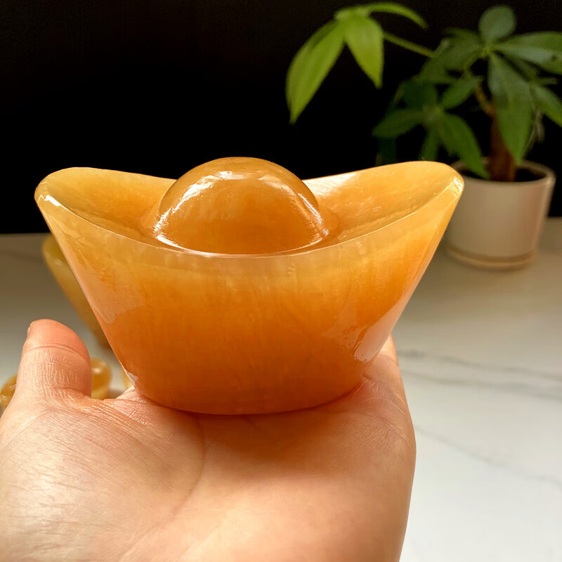 天然玉石元宝摆件 客厅办公室店铺开业送礼米黄玉 长7厘米米黄玉元 