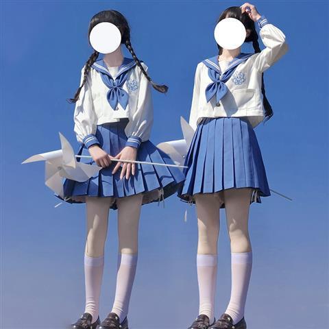 元乐申jk原创水手服女学生jk制服套装百褶裙半身裙正统双子 蓝兔叽