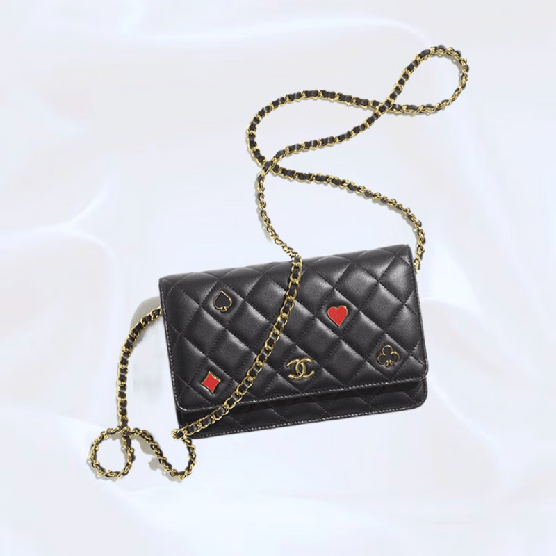 香奈儿(chanel)2023新款女包精致休闲黑色羊皮珐琅菱格纹翻盖链条单肩