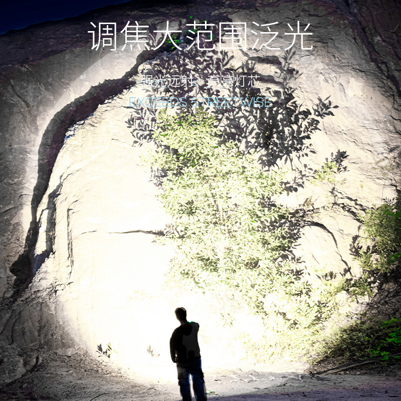 微笑鲨 强光手电筒充电式小型便携超亮家用户外远射超长续航 伸缩调焦【高亮灯芯】300米