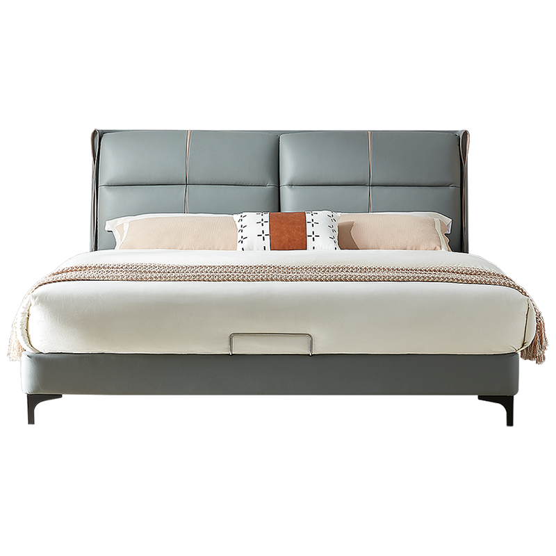 全友家居 泡芙软床 意式轻奢双人床主卧室头层牛皮软床b 皮床1.