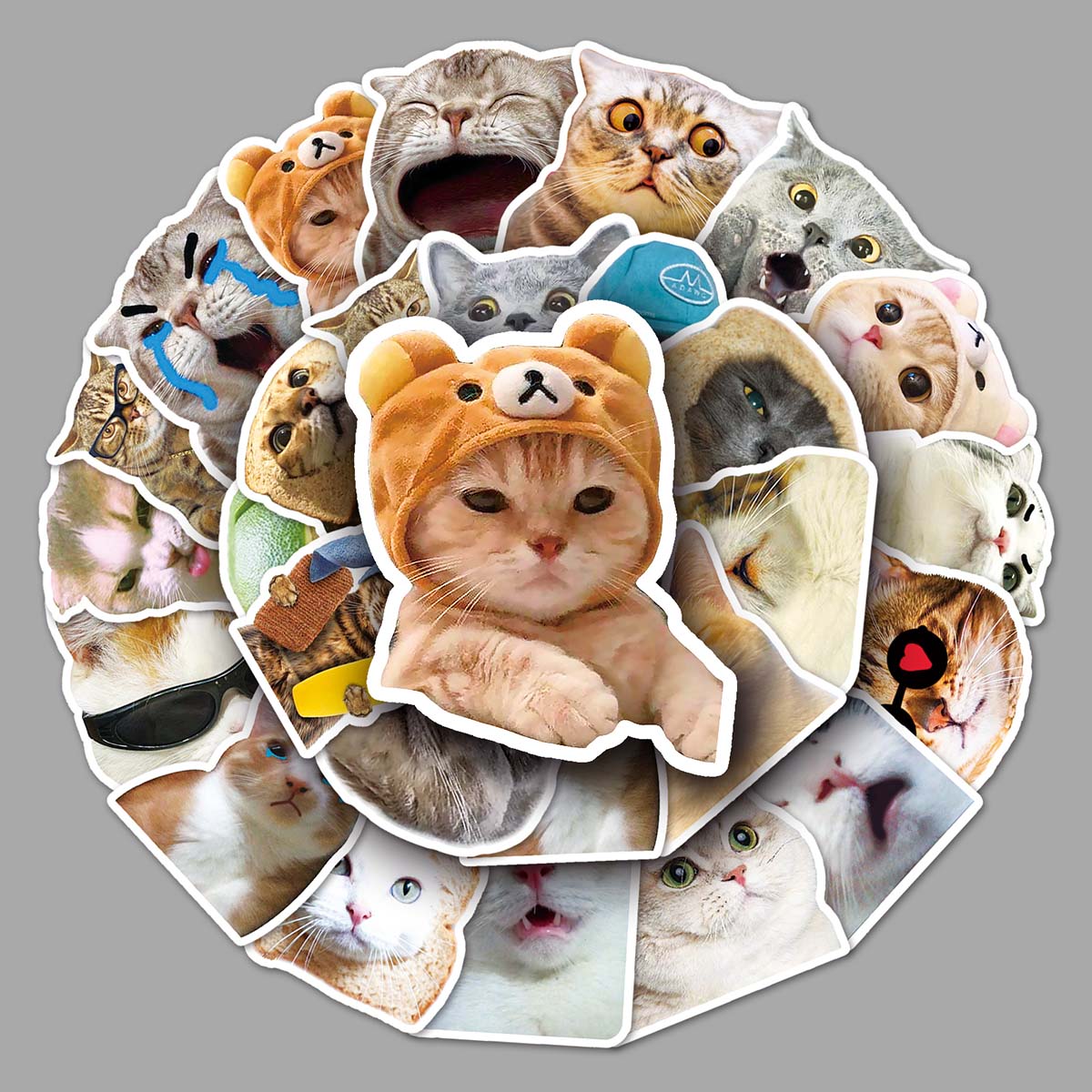 50张网红猫咪表情包ins风可爱贴纸 少女心咕卡手帐笔记本耳机行李箱