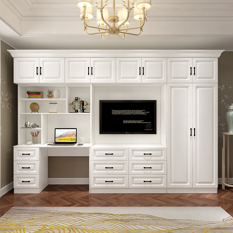 衣柜电视柜一体卧室组合衣柜写字桌组合整体衣柜电视柜背景墙定做 两
