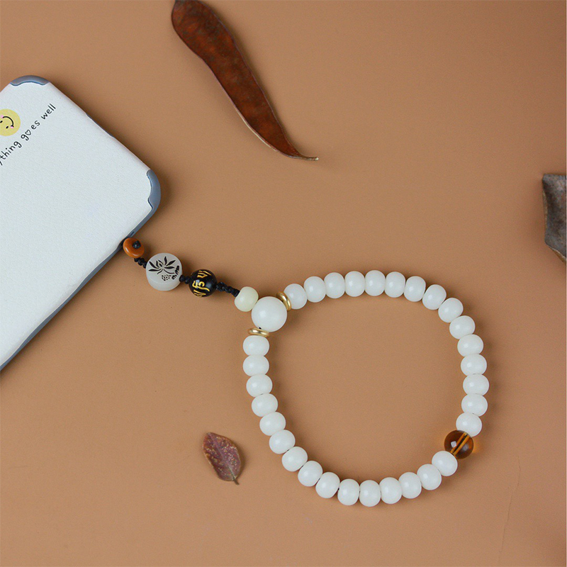 含藏白玉菩提莲花手串  7×9mm