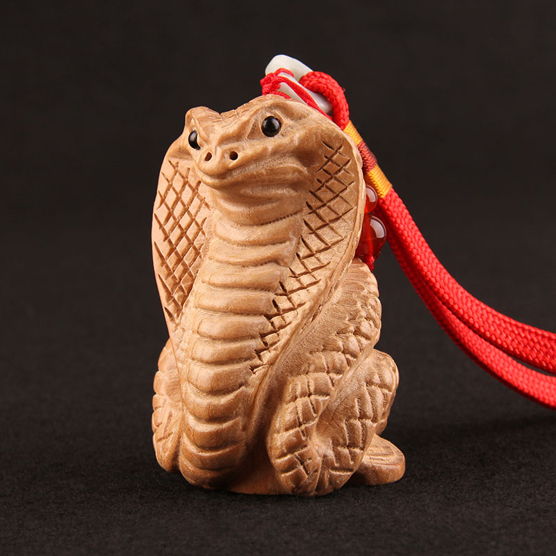 泰山慈航阁 桃木十二生肖手把件挂件 桃木蛇红绳挂件