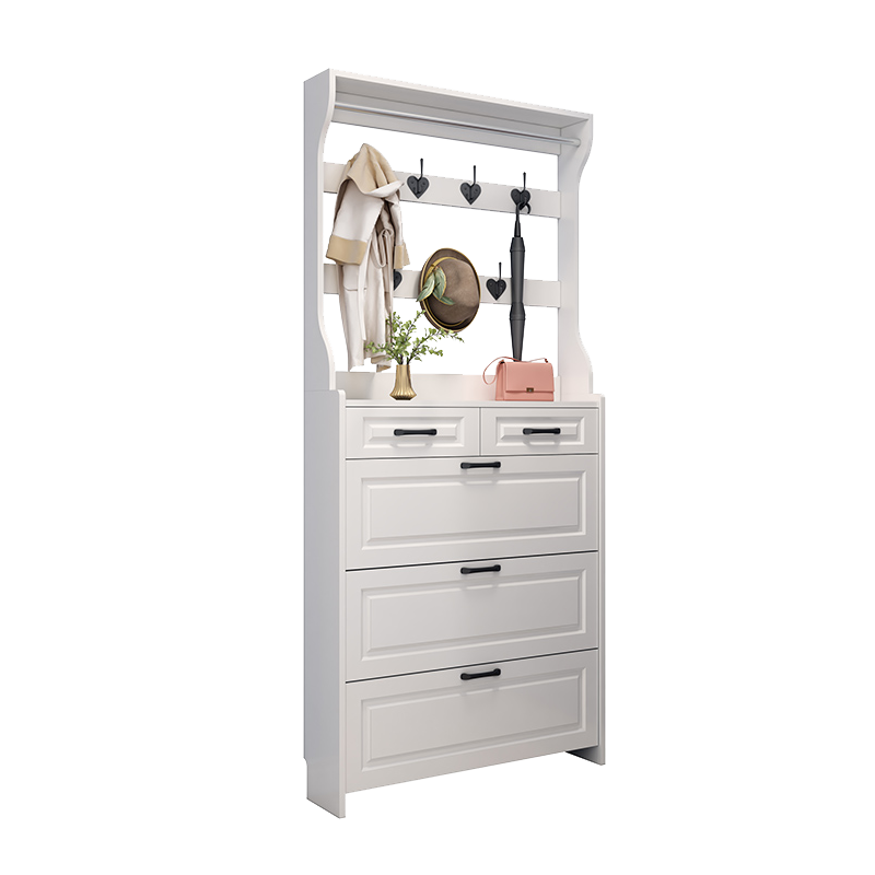 梵耀 翻斗式鞋柜超薄玄关进门口大容量可定制多层储物鞋柜带衣帽架挂衣架一体 浅胡桃色 50*17*220cm单层储物