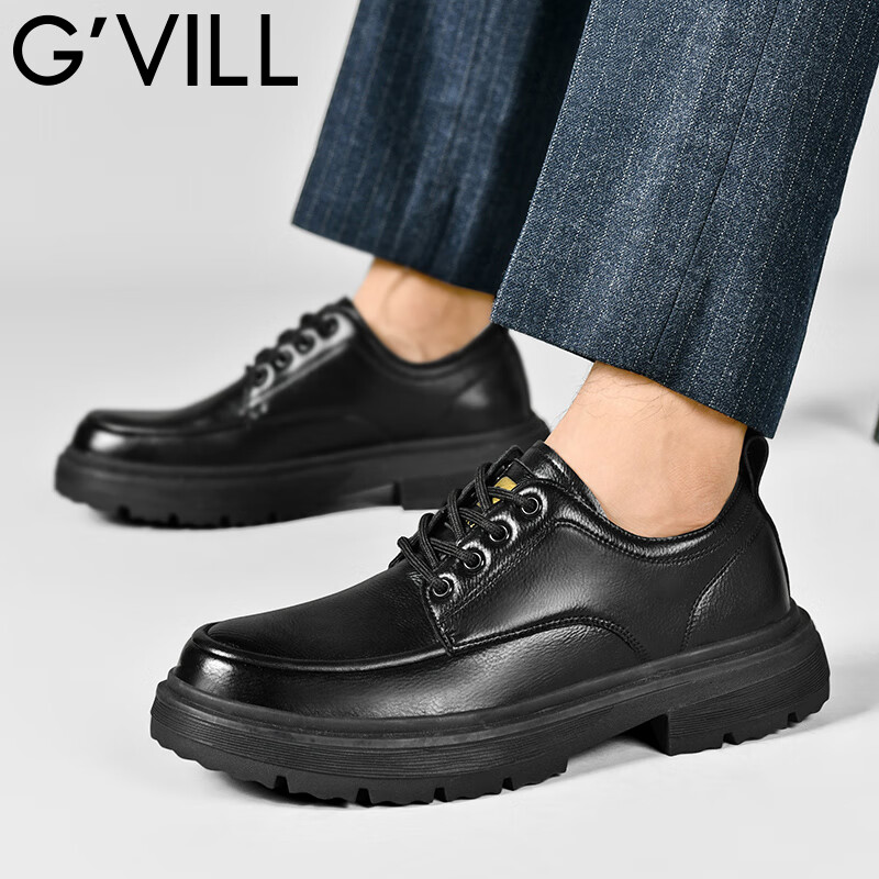 贵之步G'VILL 男鞋秋冬季男士休闲皮鞋时尚运动休闲鞋百搭舒适旅游鞋子 黑色 (G202) 39 （运动鞋码）