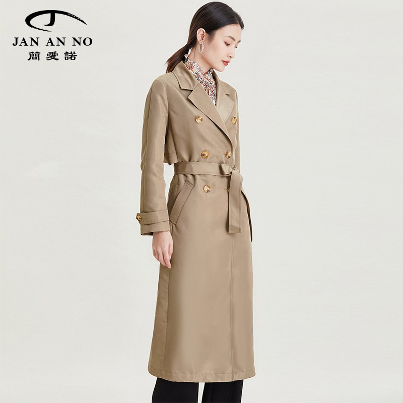 简爱诺2021秋季英伦长款修身过膝经典双排扣中长款风衣j2110102fy 38