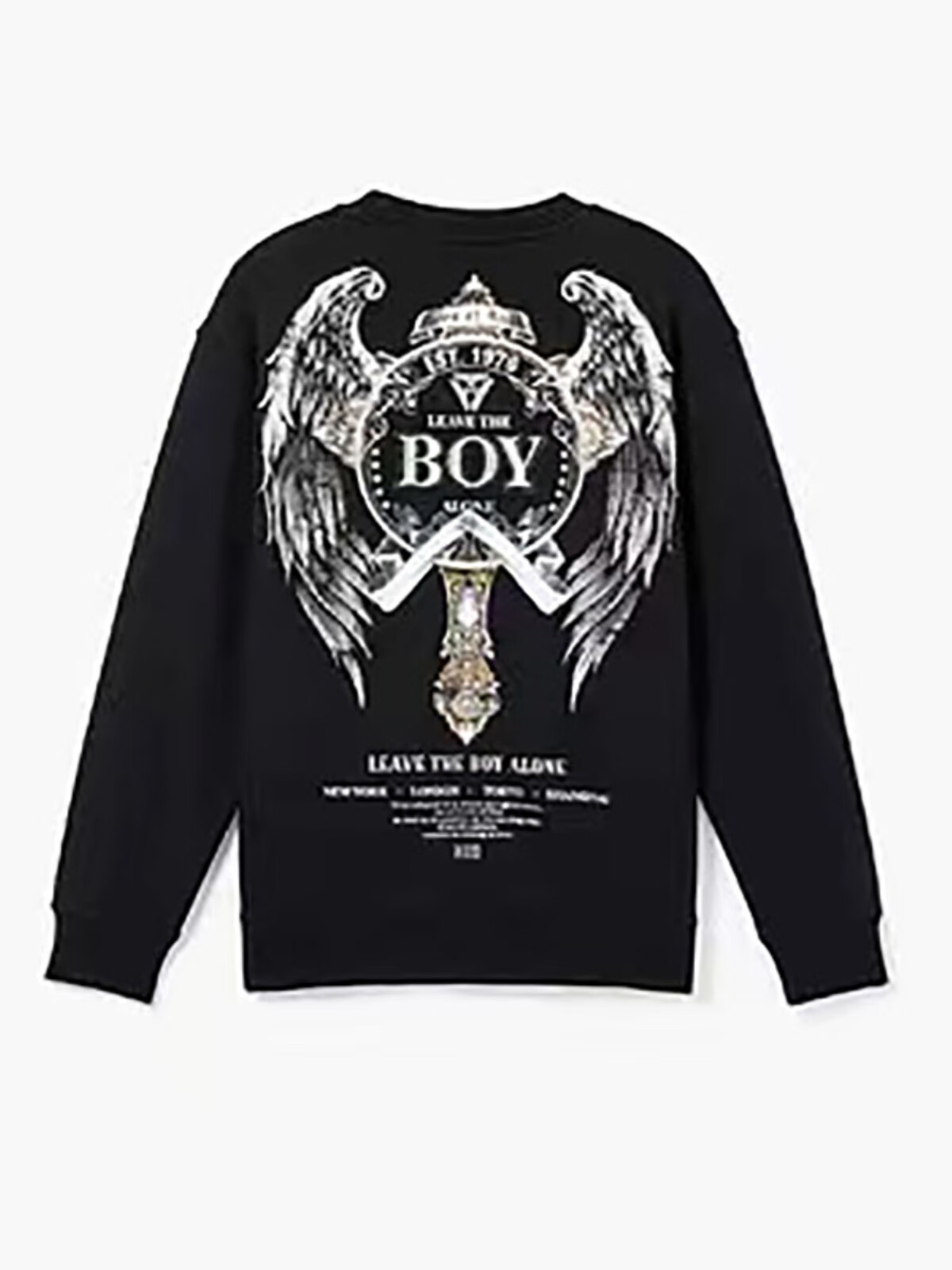 boy秋季老鹰翅膀烫钻印花男女同款情侣宽松圆领卫衣 黑色 xs 90-120斤