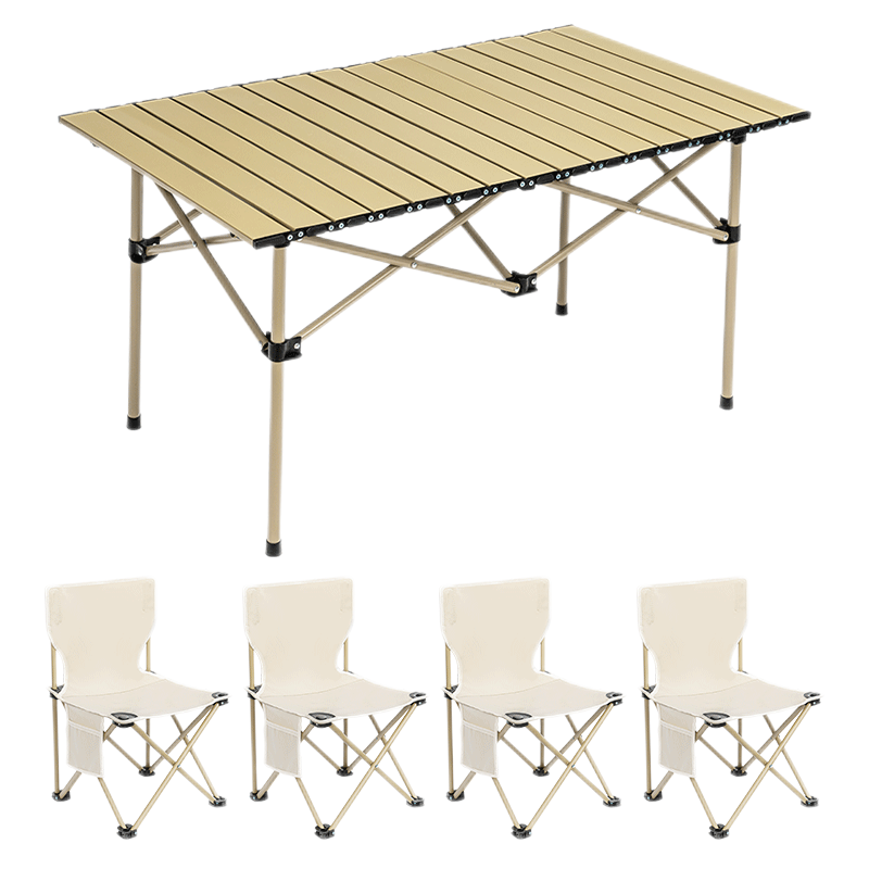 燃大师户外折叠桌便携式露营桌子野餐桌椅套装野营用品装备蛋卷桌露营椅 加厚木色方桌三件套