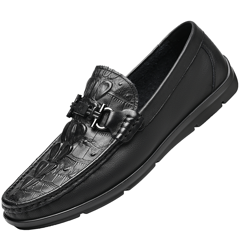 蜘蛛王皮鞋男休閑舒適一腳蹬樂福鞋百搭套腳駕車豆豆鞋男 黑色 38 