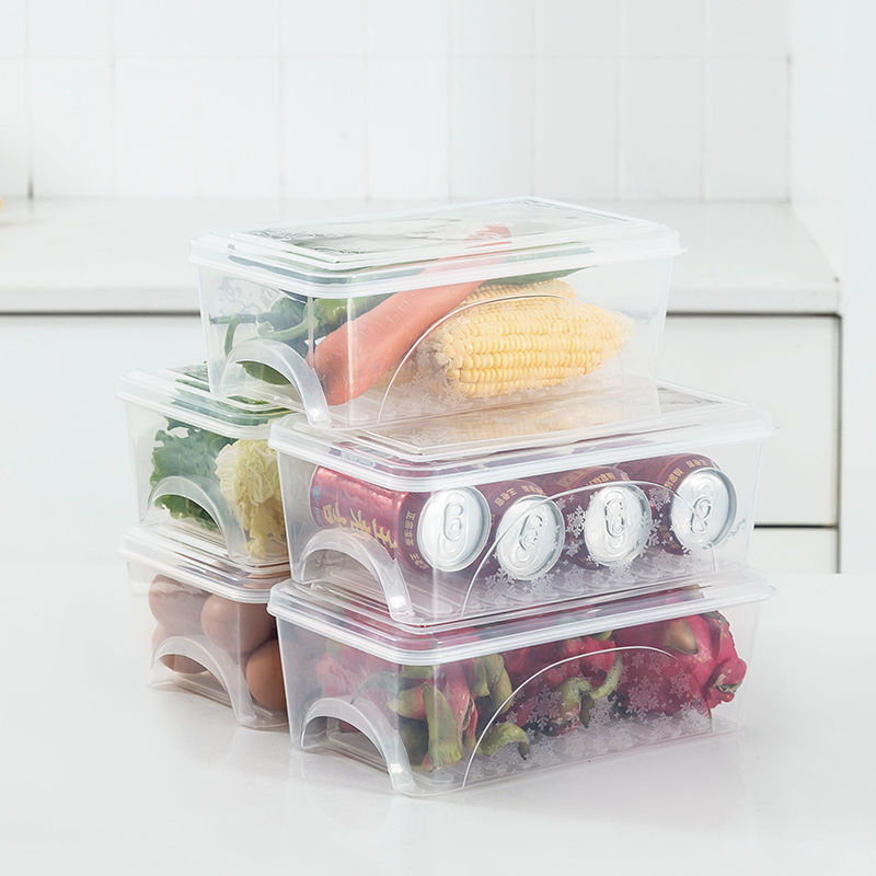 加厚冰箱收纳盒抽屉式保鲜盒冷冻盒长方形微波炉家用透明食品冷藏 通明色冰箱收纳盒 4个装