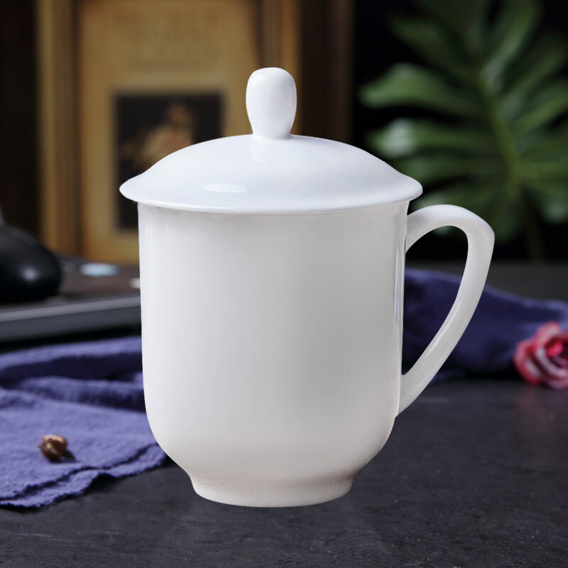 创京懿选陶瓷杯子带盖会议办公杯白瓷杯子景德镇会议杯子盖杯白杯用