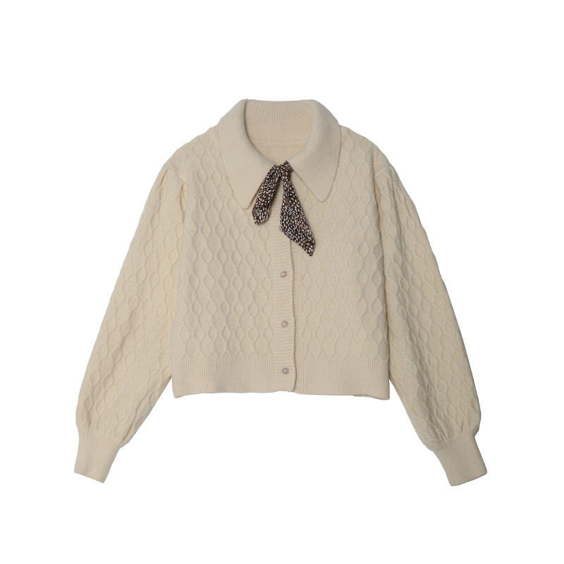 索宛亦(suowanyi)秋冬新款复古娃娃领杏色毛衣女韩版学生百搭宽松针织